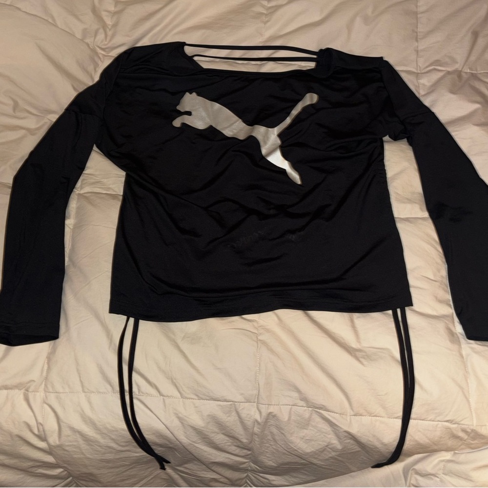 Puma Women's Black Long Sleeve Tee with Silver Logo